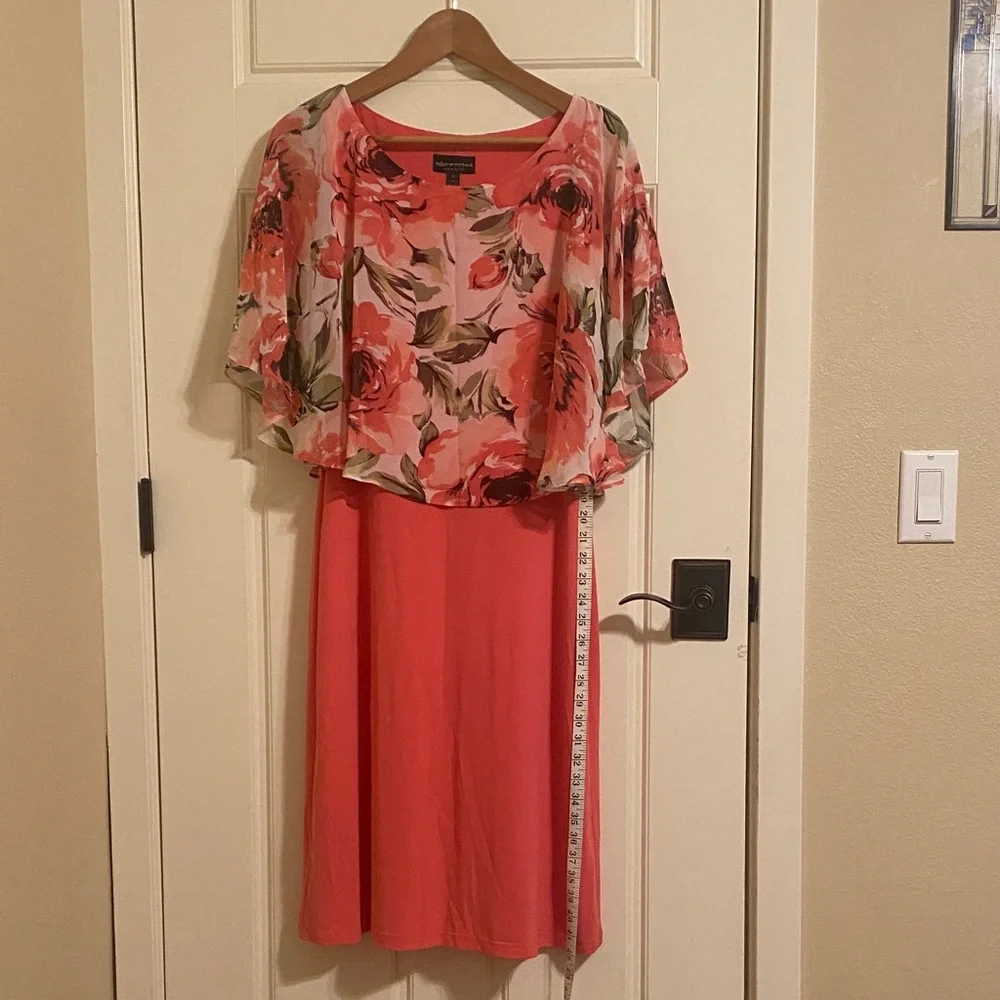 Connected Apparel Coral Floral Popover Sheath Dress